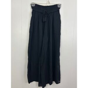 Wilfred Aritzia Black Smocked Wide Leg Tassel Pants XXS Crinkle Gauze Flowy
